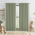 Sage Green Blackout Linen Curtains 84 Inch Length 2 Panels Set, Back Tab Rod by KEQIAOSUOCAI