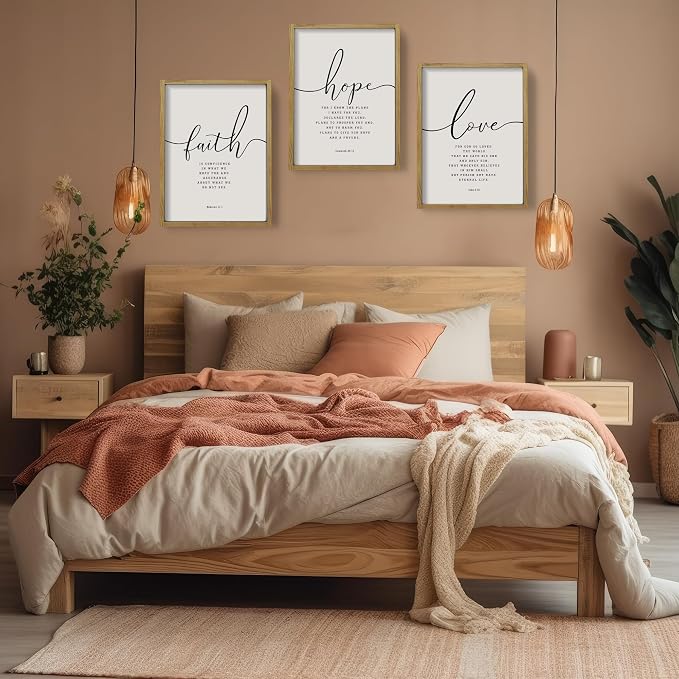 Houmury 3PCS Framed Faith Hope Love Bible Verses Wall Art Farmhouse Religious - Image 8
