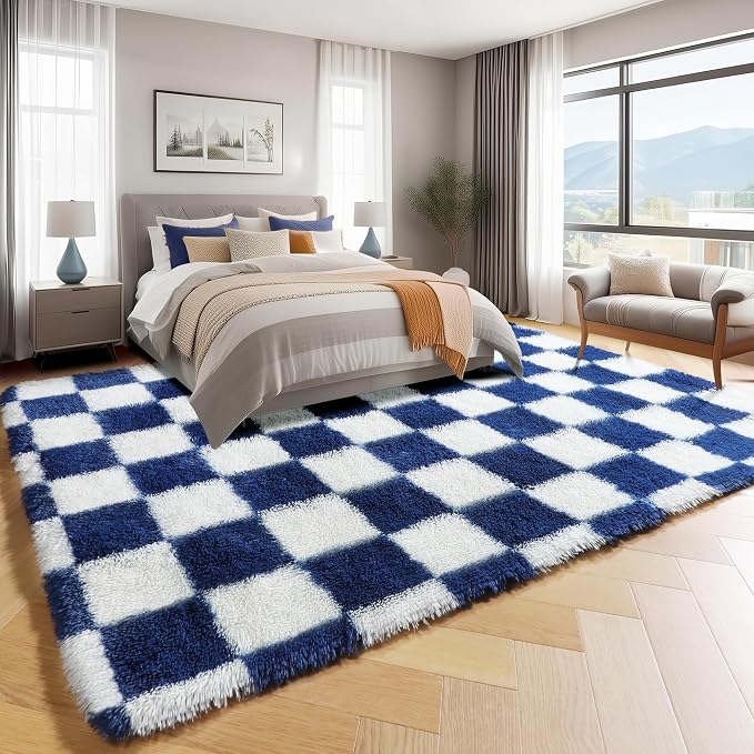 KICMOR Living Room Rug 5x7 Checkered Fluffy Area Rug, Soft Plush Indoor Floor - Image 3