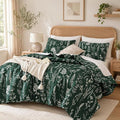 JANZAA Quilts Queen Size, Emerald Green Bedspread Floral Bedding Set 3 Pcs | by JANZAA