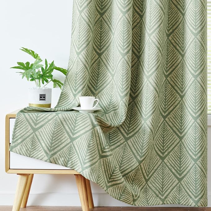 jinchan Sage Green Blackout Curtains Geometric Grommet 72 inch 2 Panels | Room - Image 8