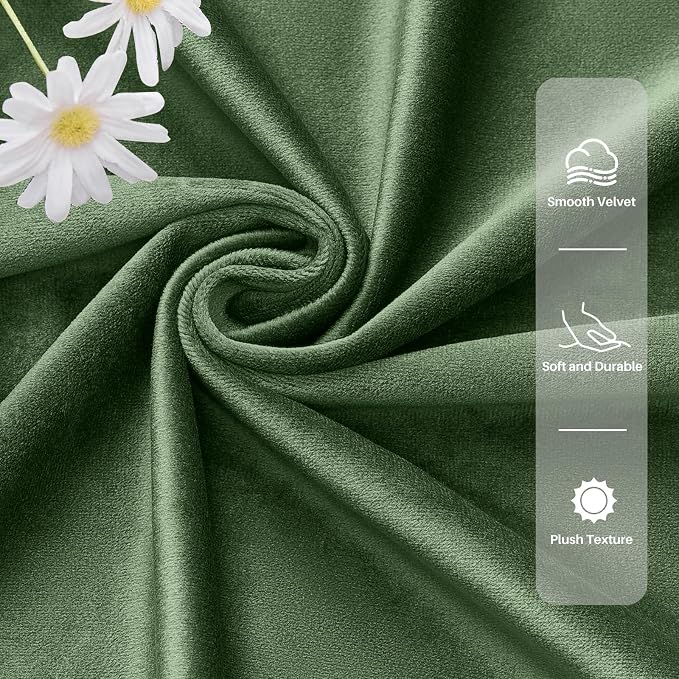 Extra Long Green Velvet Curtains 102 Inches Soft Drapes Floor to Ceiling | Room - Image 4