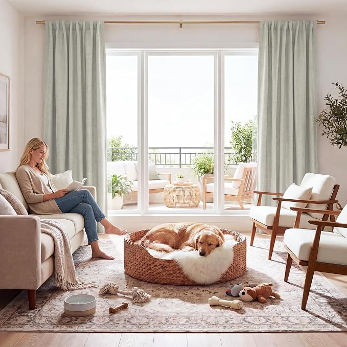 RYB HOME Cream 100% Blackout Linen Curtains 78 inch Long, Thermal Insulated & by RYBHOME