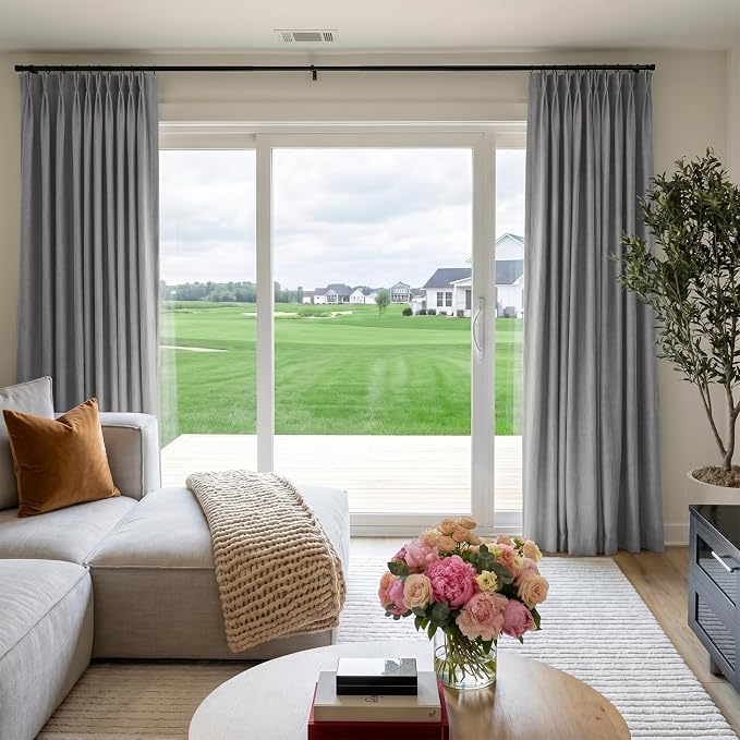 Pinch Pleated Full Blackout Faux Linen Curtains 90 Inches Long | Dark Grey - Image 4
