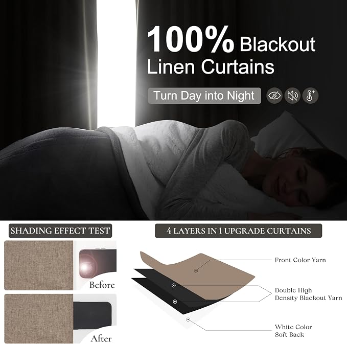 QJmydeco 70 Inch Extra Wide Dark Flax Blackout 90 Inches Long Linen Dining - Image 2