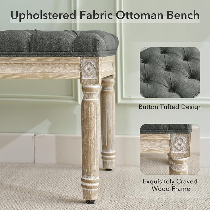 LOULENS 31'' Entryway Bench, Linen Upholstered End of Bed Bench, Dark Grey | - Image 4
