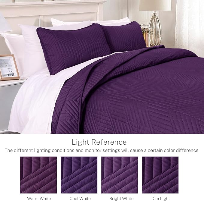 Exclusivo Mezcla Ultrasonic Twin Quilt Bedding Set, Deep Purple | Lightweight - Image 3