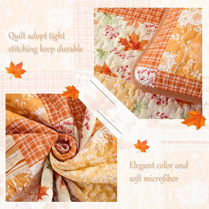 Mybedsoul Orange Quilt Set King Size Quilt Bedding Set, 3 Pieces Floral - Image 5
