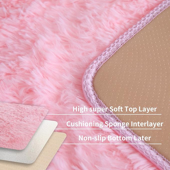 3x5 Pink Fluffy Shag Rug for Girls Bedroom, Plush Washable Carpet | Area Rug - Image 4