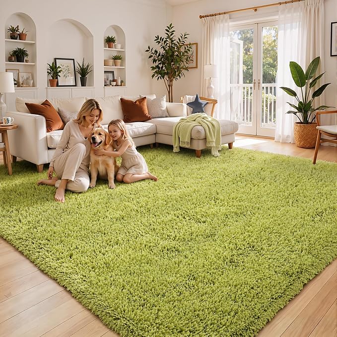 6x9 Shag Area Rug for Living Room, Grass Green Soft Plush Fluffy Carpet | by Junhejiamei