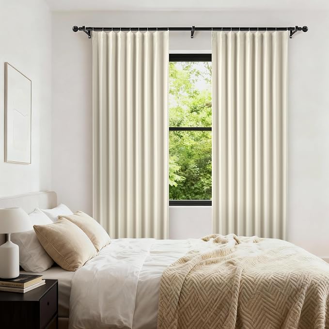 Etherealveil Beige Pinch Pleated Blackout Curtains 2 Panels 60"x102" | Back Tabs - Image 2