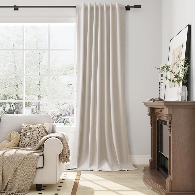 Cream 100% Blackout Linen Curtains 108 Inches Long Back Tab Hook Belt Farmhouse - Image 5