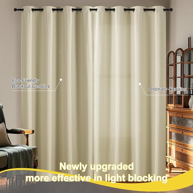 NICETOWN Cream 100% Blackout Window Curtains 90 inches Long 2 Panels Set | - Image 8