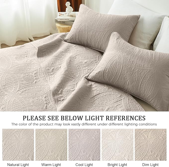 akkialla 118"x106" Taupe California King Quilt Set, Oversized Floor-Length - Image 5