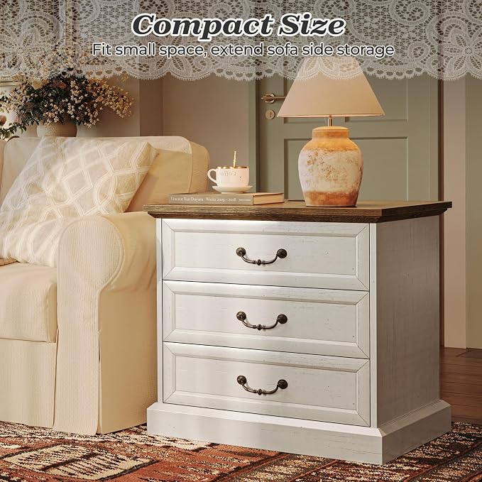 Huuger Nightstand with Charging Station, 3 Drawer Night Stand | 22 Inch Wider - Image 9