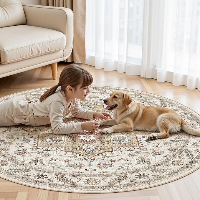 cotiled 5ft Round Living Room Area Rug, Traditional, Dining Room, and Home - Image 8