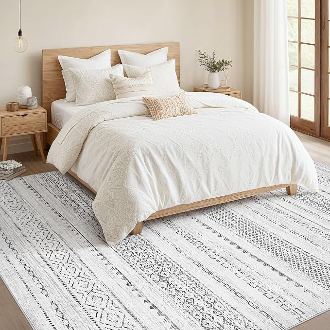 Nakagishi Boho 10x14 Area Rug Living Room Rugs Machine Washable Gray | Soft - Image 5