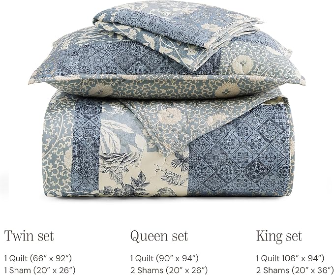 California King Quilt Set-3 Pieces Soft Bedding Floral Patchwork Coverlet | All - Image 7