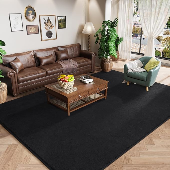 Large Area Rugs for Bedroom Living Room, 6x9 Black Memory Foam Rug | Thickened by AmeareaDirect