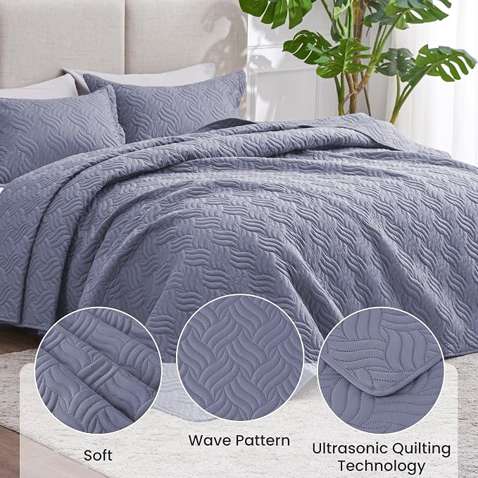 Love's cabin California King Size Quilt Bedding Set Blue Bedspread - Image 4