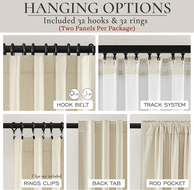 Warm Cream Thick Linen Black Out Curtains 84 Inch Long - Image 4