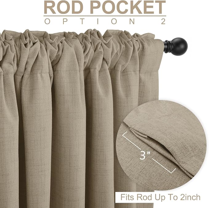 Faux Linen Total Blackout Sliding Door Curtains 96 Inches Long, Plaza Taupe | - Image 4