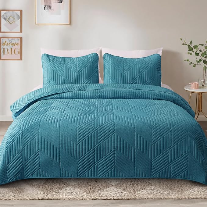Exclusivo Mezcla California King Quilt Bedding Set, Teal | Lightweight - Image 2