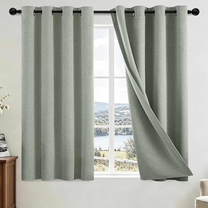 COSVIYA 100% Blackout Sage Green Linen Curtains & Drapes 45 Inch Length | Light by COSVIYA