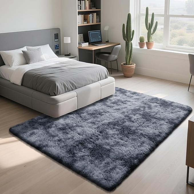 4x6 Mottled Grey Rug for Bedroom, Fluffy Area Rug Small Rug Bedroom Carpet | - Image 3