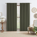 Dark Olive Green Blackout Curtains 84 Inches Long 2 Panels Set- Faux Linen by KEQIAOSUOCAI