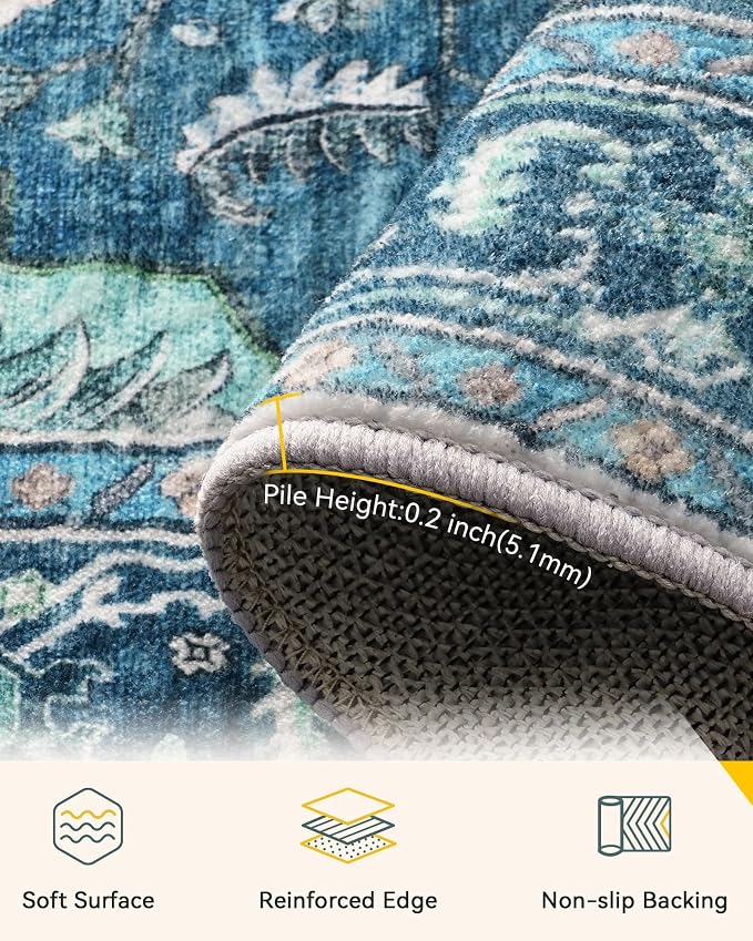 RELEANY Washable Area Rug, Large 10'x12', Teal | Non-Slip, Water Repellent - Image 5