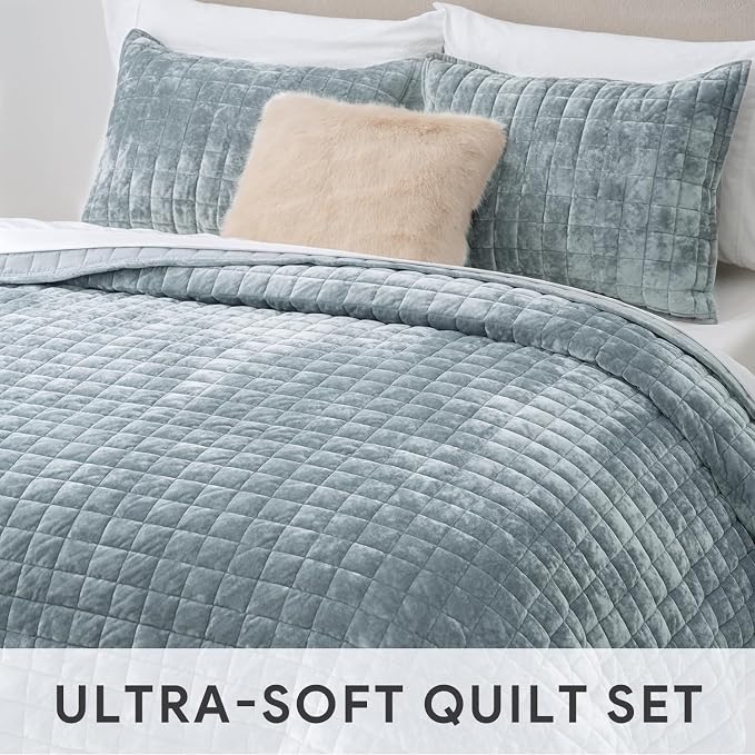 RECYCO Channel Box Stitch Velvet Quilt Set, Twin/Twin XL Size, Luxury Oversized - Image 3