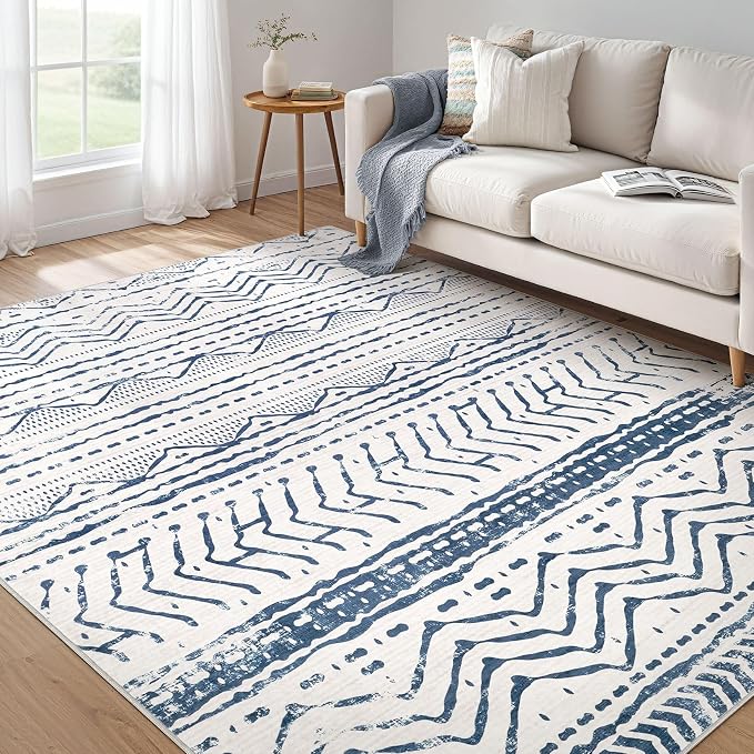 Nakagishi Boho 5x7 Area Rug Living Room Rugs Machine Washable Navy Blue | Soft by NakagishiAreaRug