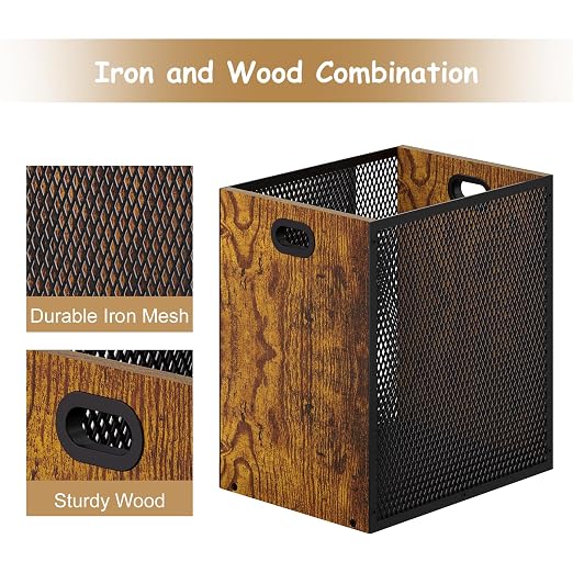 Huxitocan Retro Office Trash Can, Iron and Wood Combination Bedroom Garbage Can - Image 2