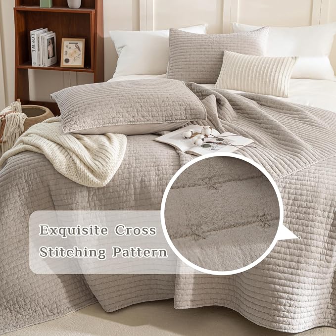 CozyTide Queen Quilt 90"x98", Stone-Washed Cotton Linen Colored Lightweight - Image 3