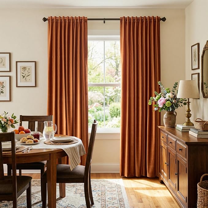 Orange Velvet Curtains 84 inch Long - Image 2
