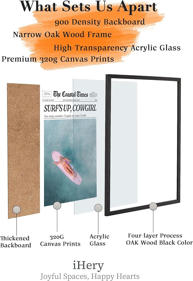 iHery 16x20in Surf’s Up Cowgirl Framed Newspaper Wall Art | Premium Black - Image 3
