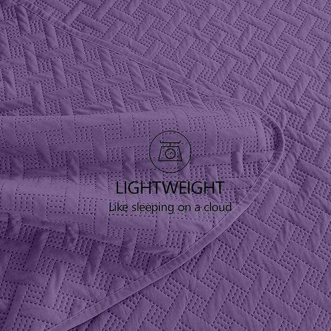 FLYMME Quilts King Size, Lightweight Purple Bedspreads, Basket Weave Pattern - Image 6