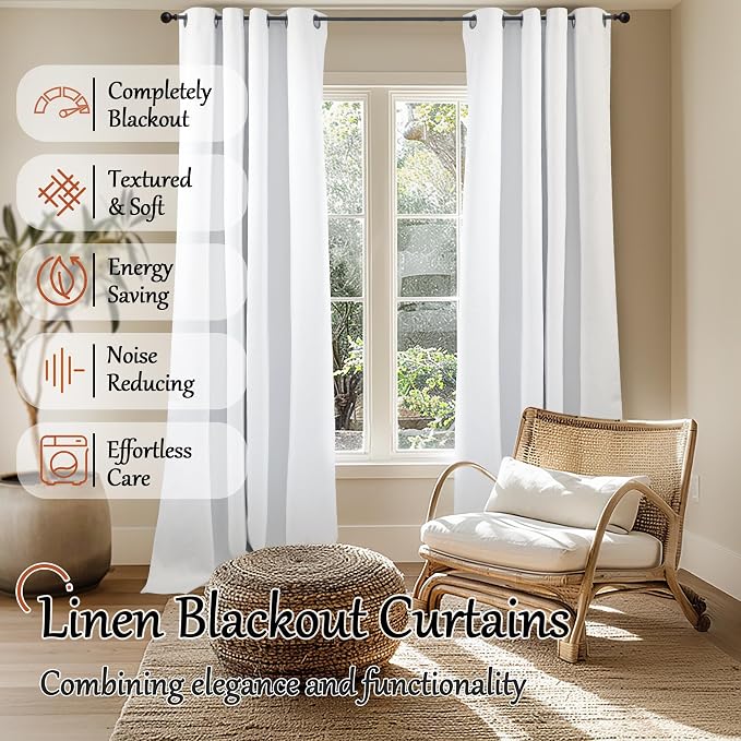 95 Inch Long Pure White Blackout Curtains - Image 2