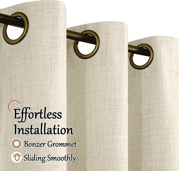 Natural Linen Blackout Curtains 63 Inch Long Each 60 Wide 2 Panels | Thermal - Image 5