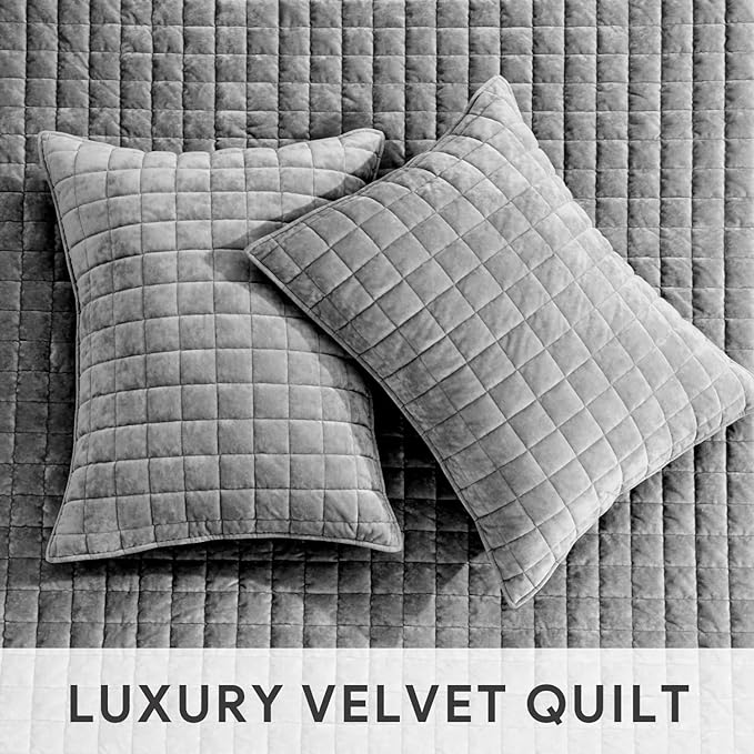 RECYCO Velvet Quilt Set, Oversized California King 118"x106", Charcoal Gray | - Image 4