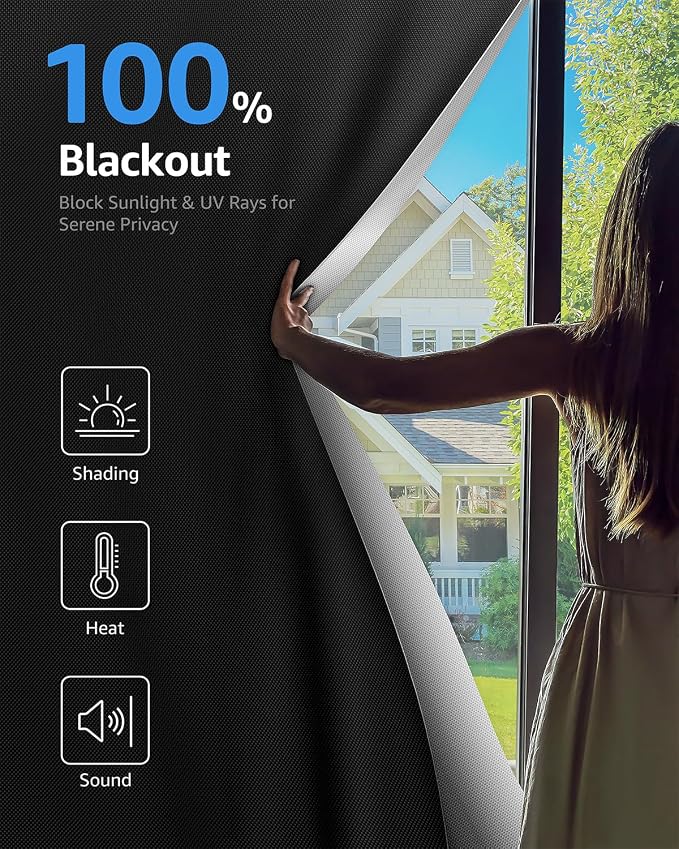 Blackout Curtains Portable 59”x68” No Drill Black Out Window Cover | 100% - Image 2
