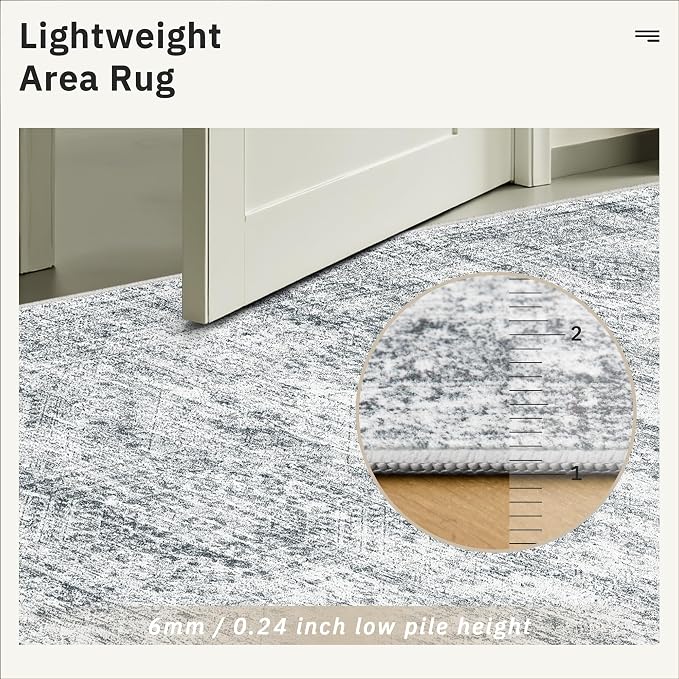 Soalmost 5x8 Area Rugs Grey Low Pile Washable Trendy Faded Style Rug | Vintage - Image 7