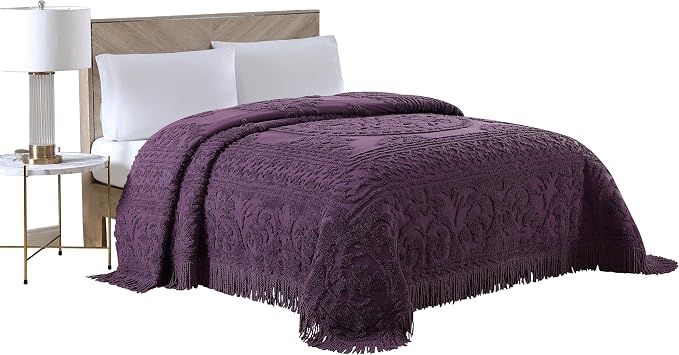 Beatrice Home Fashions Medallion King Cotton Chenille Bedspread, Eggplant | by BeatriceHomeFashions