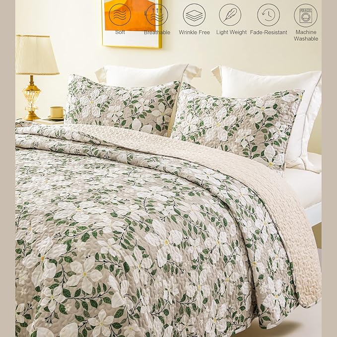 Whale Flotilla Patchwork Quilts Queen Size, Extra Soft Floral Bedspreads | - Image 3