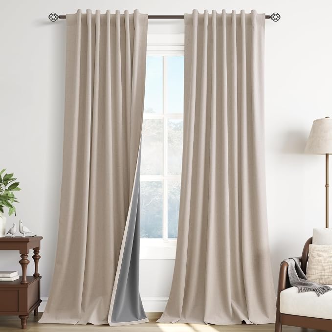 100% Blackout Linen Ceiling to Floor Curtains 96 Inch Long 8 FT by Guken