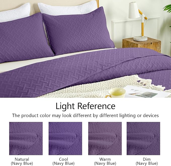 FLYMME Twin Quilt Set, Lightweight Purple Bedspreads, Basket Weave Pattern - Image 5