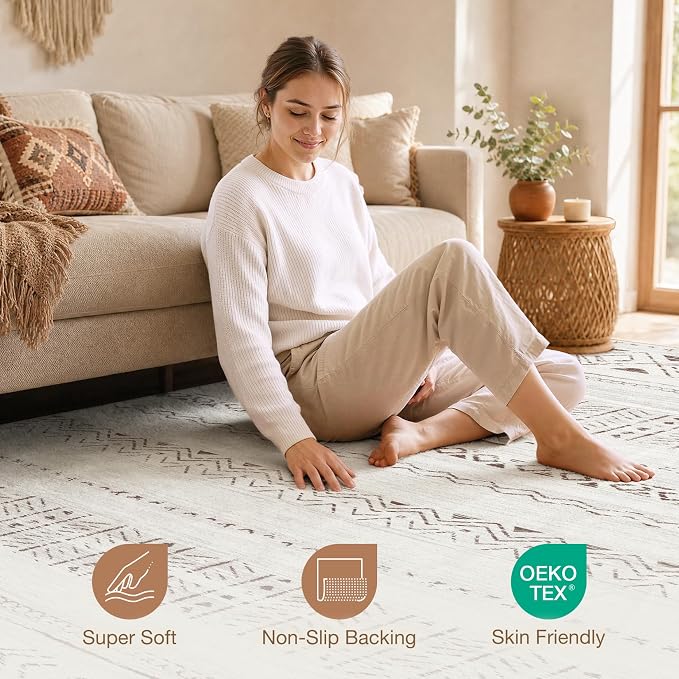 cotiled Boho 10x14 Area Rug for Living Room: Large Moroccan Washable Rug | - Image 4