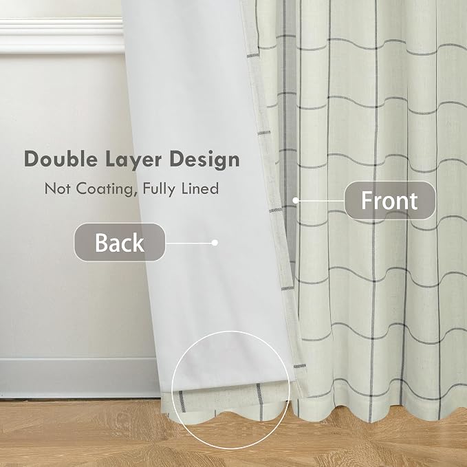 DriftAway 100% Blackout Plaid Linen Curtains 90 Inches Long 2 Panels Black | - Image 3