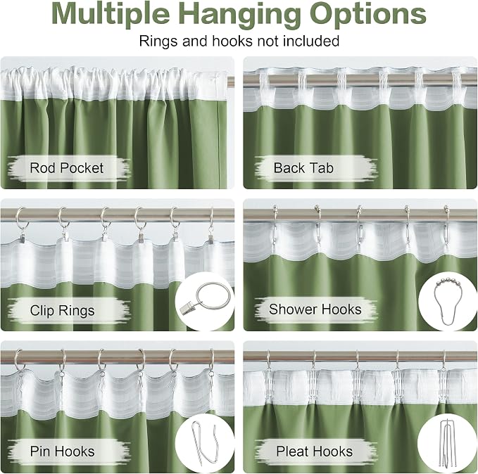 96 Inch Curtains Sage Long Back Tab/Rod Pocket Room Darkening Curtain Panels - Image 3